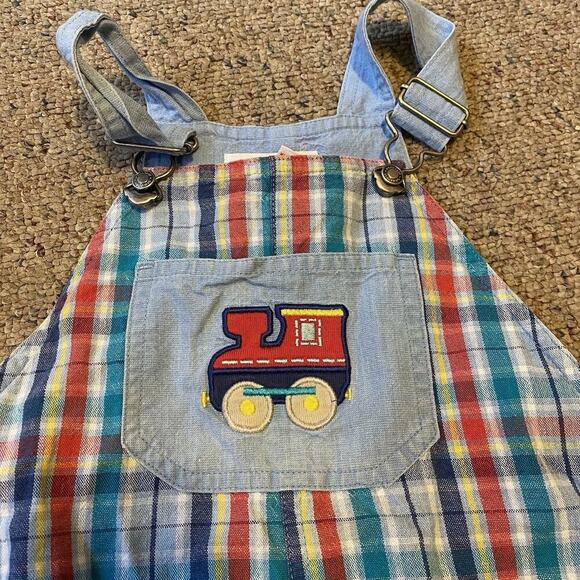 Vintage Gymboree Colorful Plaid OVERALL Unisex Toddler S/12-18 Tractor Embroider - Picture 4 of 9